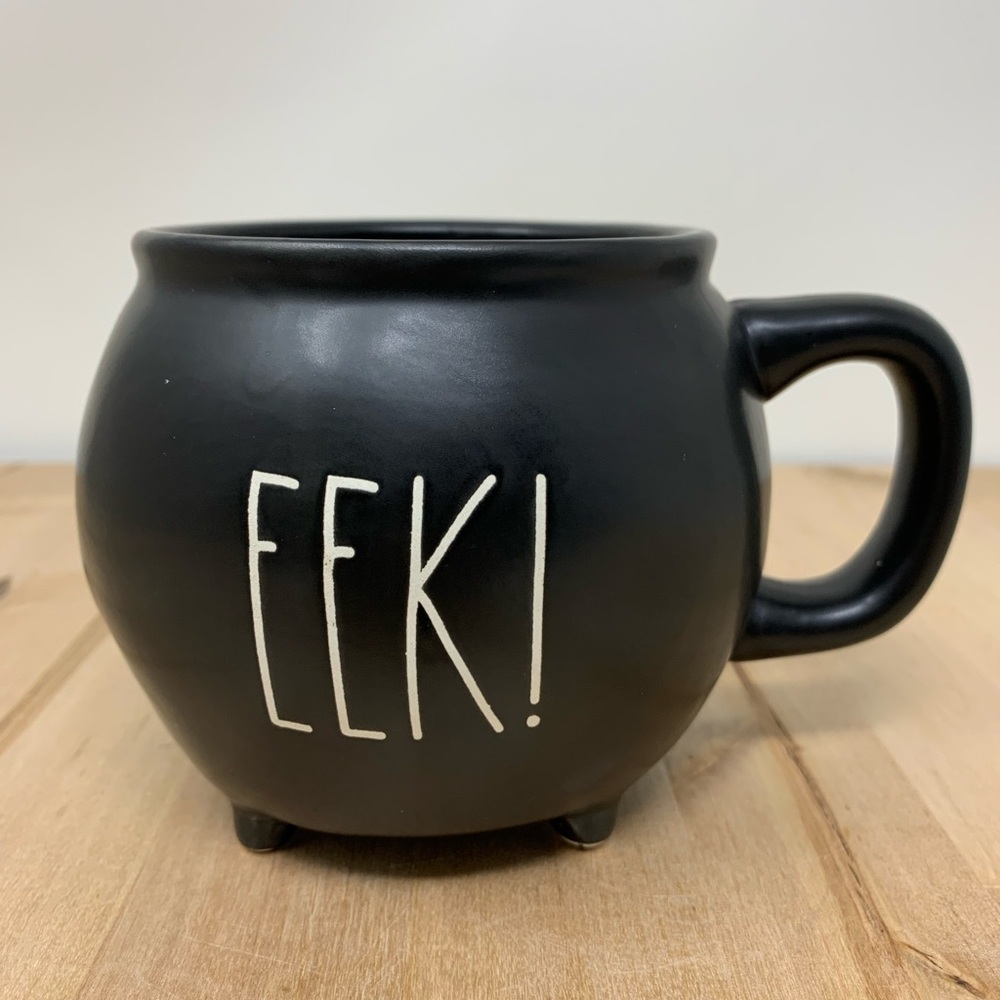Rae Dunn EEK Mug Black Cauldron Shaped with White Lettering New